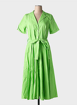Robe mi-longue manches courtes manches courtes vert clair COTTONADE femme