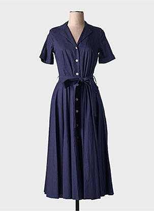 Robe mi-longue manches courtes manches courtes bleu fonce COTTONADE femme
