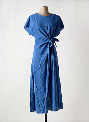 Robe mi-longue fermeture zippée au dos manches courtes bleu SENES femme