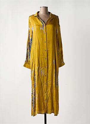 Robe mi-longue imprimé fantaisie manches longues jaune BELLA JONES femme