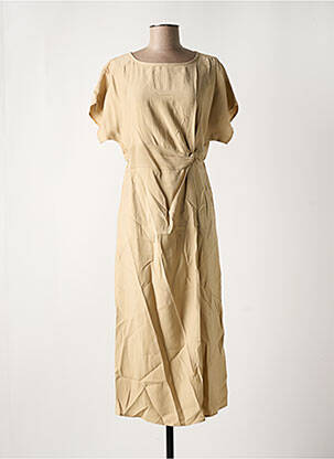 Robe mi-longue manches courtes manches courtes beige ANGE femme