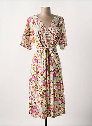 Robe mi-longue imprimé fleurs manches courtes beige MAX MARA femme