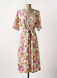 Robe mi-longue imprimé fleurs manches courtes beige MAX MARA femme