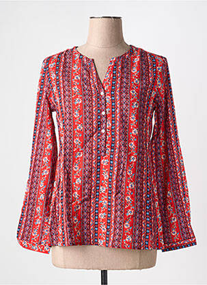 Blouse imprimé fleurs manches longues rouge FREDA femme