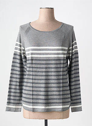 Pull col rond manches longues gris SOIE POUR SOI femme