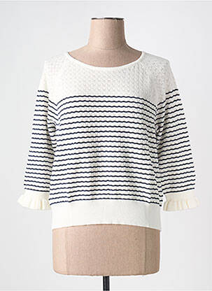 Pull coupe droite manches 3/4 blanc CHANON femme