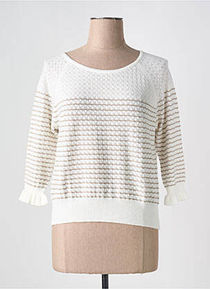 Pull coupe droite manches 3/4 beige CHANON femme