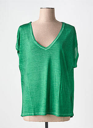 T-shirt col v manches courtes vert MAJESTIC FILATURES femme