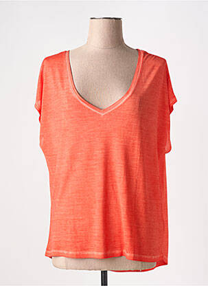 T-shirt col v manches courtes rouge MAJESTIC FILATURES femme
