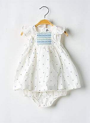 Robe courte col carré manches courtes blanc PETIT BATEAU fille