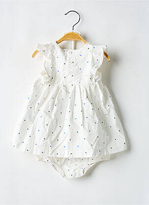 Robe courte col carré manches courtes blanc PETIT BATEAU fille