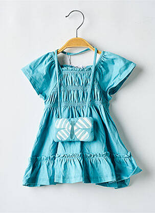 Robe mi-longue col carré manches courtes bleu MAYORAL fille