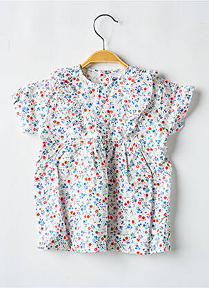 Robe mi-longue manches courtes manches courtes blanc PETIT BATEAU fille