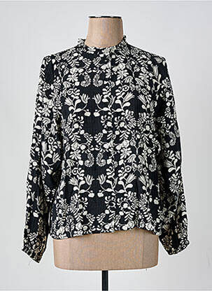 Chemisier imprimé fleurs manches longues noir ICHI femme
