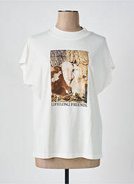T-shirt imprimé fantaisie manches courtes beige THINKING MU femme