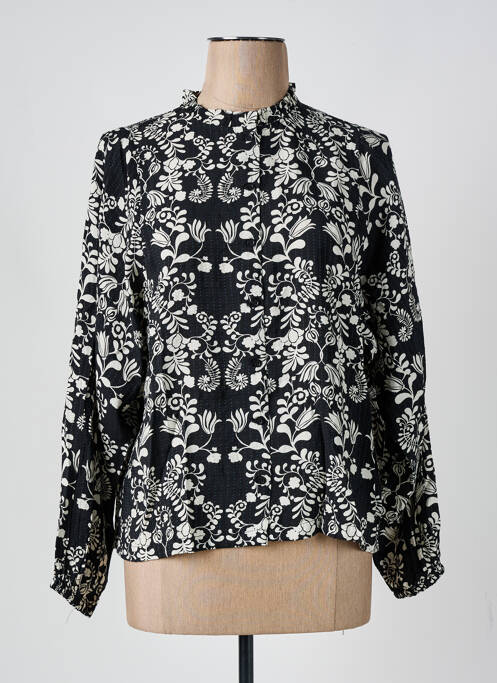 Chemisier imprimé fleurs manches longues noir ICHI femme