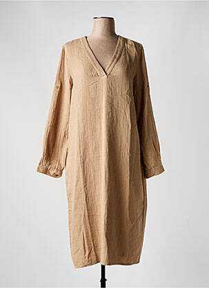 Robe mi-longue manches longues manches longues beige VILA femme