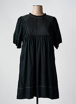 Robe mi-longue coupe évasée manches courtes noir LEON & HARPER femme