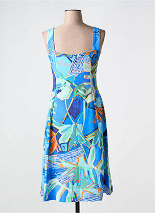 Robe mi-longue imprimé fantaisie sans manche bleu DOLCEZZA femme