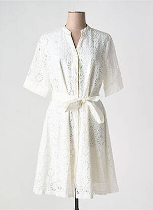 Robe mi-longue manches courtes manches courtes blanc LEO & UGO femme