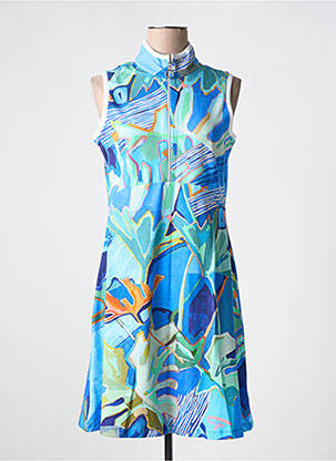 Robe mi-longue imprimé fantaisie sans manche bleu DOLCEZZA femme
