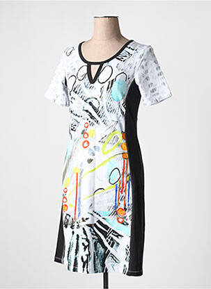 Robe mi-longue imprimé fantaisie manches courtes blanc DOLCEZZA femme