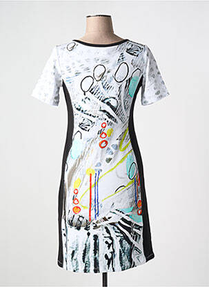 Robe mi-longue imprimé fantaisie manches courtes blanc DOLCEZZA femme