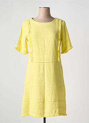 Robe mi-longue manches courtes manches courtes jaune MD'M femme