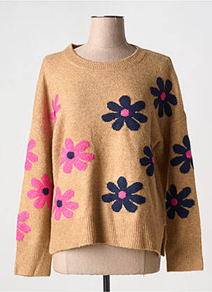 Pull coupe droite manches longues beige LEO & UGO femme