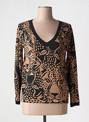 Pull coupe cintrée manches longues marron LEO & UGO femme