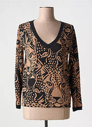 Pull coupe cintrée manches longues marron LEO & UGO femme