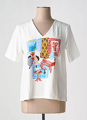 T-shirt sérigraphie floquée manches courtes blanc LEO & UGO femme