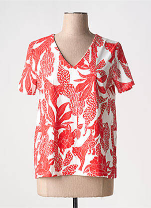 T-shirt col v manches courtes rouge LEO & UGO femme