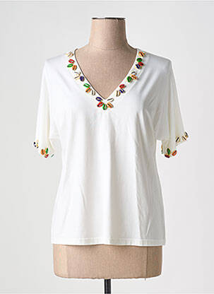 T-shirt col v manches courtes blanc LEO & UGO femme