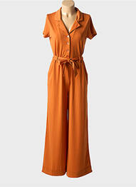 Combi-pantalon tissage crêpe manches courtes orange SURKANA femme