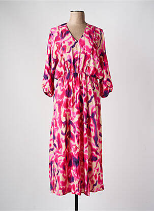 Robe longue imprimé fleurs manches 3/4 rose JULIE GUERLANDE femme