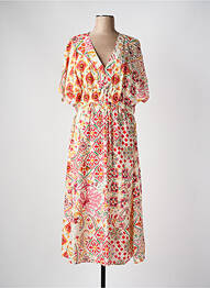 Robe longue imprimé fantaisie manches courtes rouge C'EST BEAU LA VIE femme