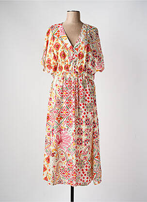 Robe longue imprimé fantaisie manches courtes rouge C'EST BEAU LA VIE femme