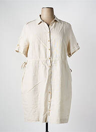 Robe mi-longue tissage crêpe manches courtes beige JULIE GUERLANDE femme