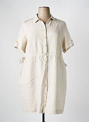Robe mi-longue tissage crêpe manches courtes beige JULIE GUERLANDE femme