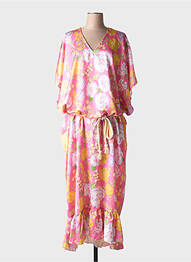 Robe longue imprimé fleurs manches courtes rose GINETTE MIAMI femme