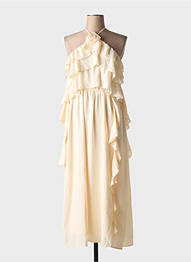 Robe mi-longue tissage crêpe sans manche jaune ELLI WHITE femme