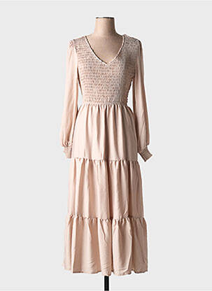 Robe longue manches longues manches longues beige ELLI WHITE femme