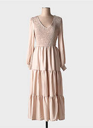 Robe longue manches longues manches longues beige ELLI WHITE femme