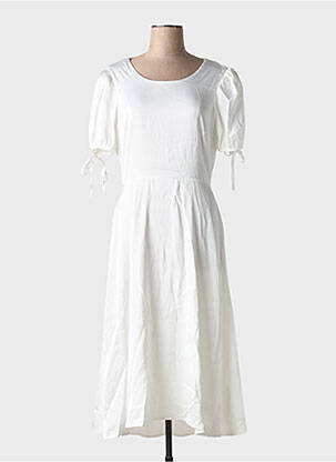 Robe mi-longue fermeture zippée au dos manches courtes blanc ELLI WHITE femme