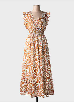 Robe longue imprimé fantaisie manches courtes marron MISS SARA FASHION femme