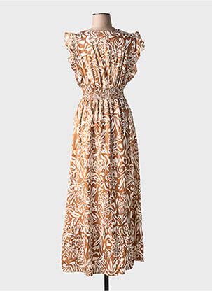 Robe longue imprimé fantaisie manches courtes marron MISS SARA FASHION femme