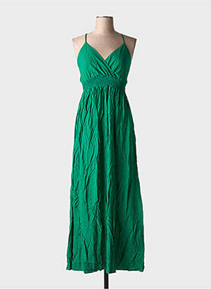 Robe longue manches bretelles ajustables fines bretelles vert MISS SARA FASHION femme