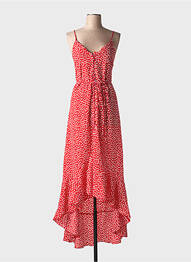 Robe longue manches bretelles ajustables fines bretelles rouge FLAMANT ROSE femme