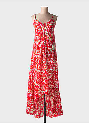 Robe longue manches bretelles ajustables fines bretelles rouge FLAMANT ROSE femme